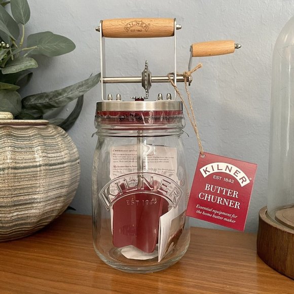 Kilner Kitchen Kilner Manual Butter Churner Wood Handle Glass Mason
